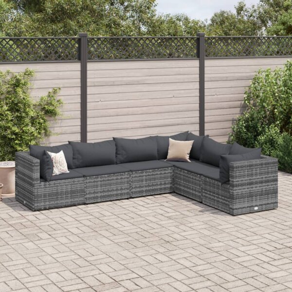 vidaXL 6-tlg. Garten-Lounge-Set mit Kissen Grau Poly Rattan