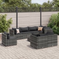 vidaXL 9-tlg. Garten-Lounge-Set mit Kissen Grau Poly Rattan