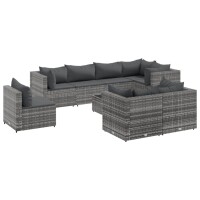 vidaXL 9-tlg. Garten-Lounge-Set mit Kissen Grau Poly Rattan