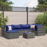 vidaXL 7-tlg. Garten-Lounge-Set mit Kissen Grau Poly Rattan