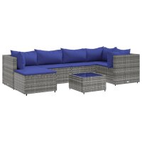 vidaXL 7-tlg. Garten-Lounge-Set mit Kissen Grau Poly Rattan