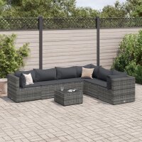 vidaXL 7-tlg. Garten-Lounge-Set mit Kissen Grau Poly Rattan