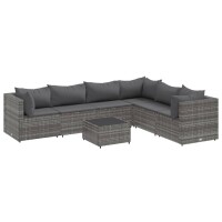 vidaXL 7-tlg. Garten-Lounge-Set mit Kissen Grau Poly Rattan