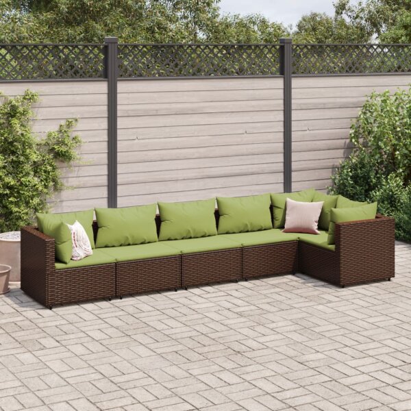 vidaXL 6-tlg. Garten-Lounge-Set mit Kissen Braun Poly Rattan