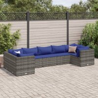 vidaXL 7-tlg. Garten-Lounge-Set mit Kissen Grau Poly Rattan