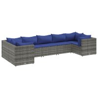 vidaXL 7-tlg. Garten-Lounge-Set mit Kissen Grau Poly Rattan