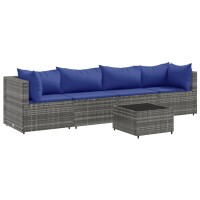 vidaXL 5-tlg. Garten-Lounge-Set mit Kissen Grau Poly Rattan