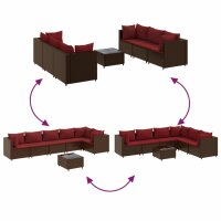 vidaXL 7-tlg. Garten-Lounge-Set mit Kissen Braun Poly Rattan