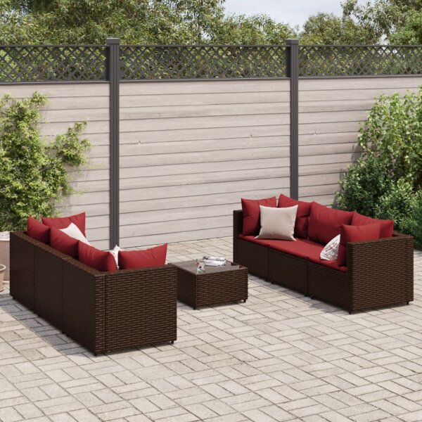 vidaXL 7-tlg. Garten-Lounge-Set mit Kissen Braun Poly Rattan