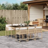 vidaXL 7-tlg. Garten-Essgruppe mit Kissen Beige Poly Rattan