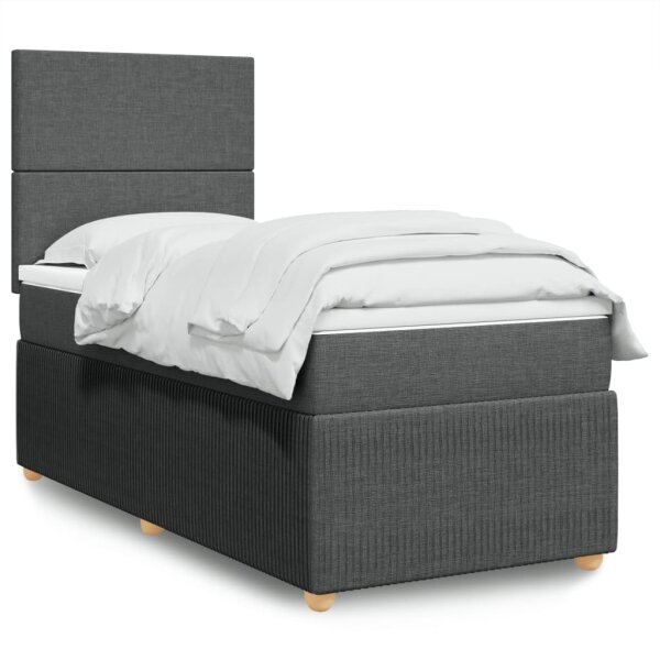 vidaXL Boxspringbett mit Matratze Dunkelgrau 90x190 cm Stoff