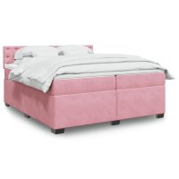 vidaXL Boxspringbett mit Matratze Rosa 200x200 cm Samt