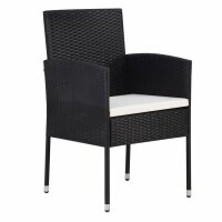 vidaXL Gartenst&uuml;hle mit Kissen in Cremewei&szlig; 2 Stk. Schwarz Polyrattan