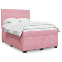 vidaXL Boxspringbett mit Matratze Rosa 160x200 cm Samt