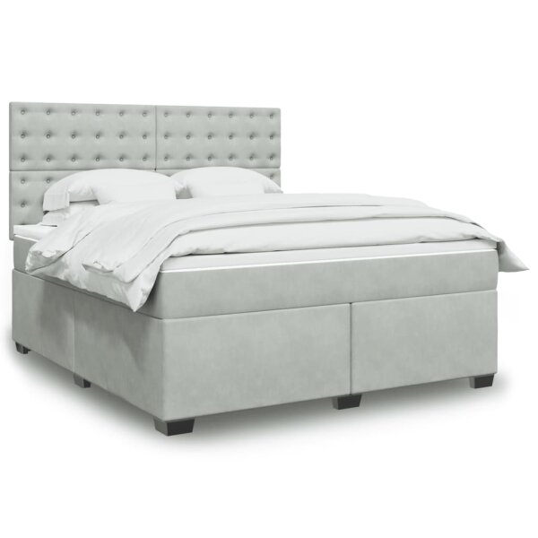 vidaXL Boxspringbett mit Matratze Hellgrau 180x200 cm Samt