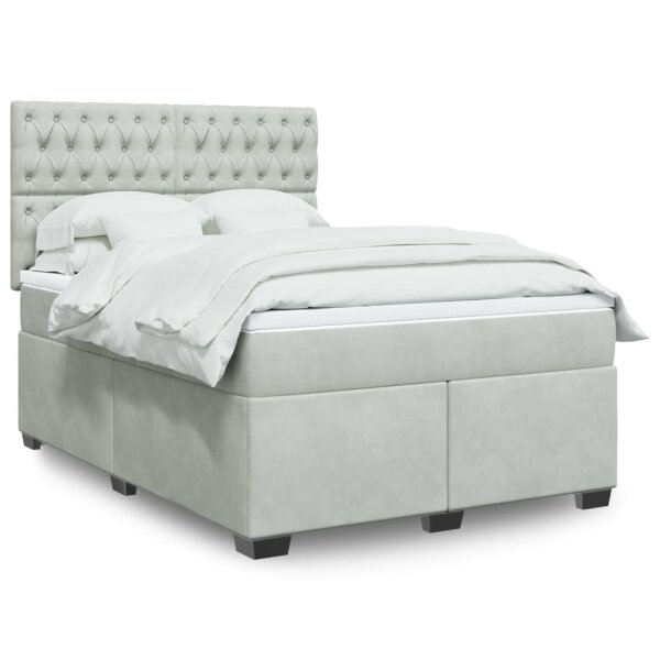 vidaXL Boxspringbett mit Matratze Hellgrau 140x190 cm Samt