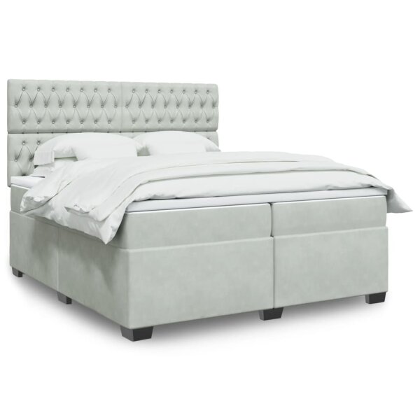 vidaXL Boxspringbett mit Matratze Hellgrau 200x200 cm Samt