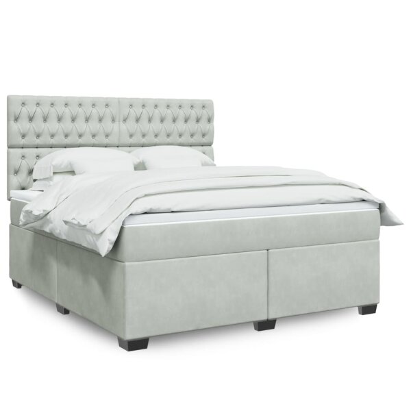 vidaXL Boxspringbett mit Matratze Hellgrau 180x200 cm Samt