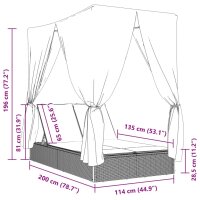 vidaXL Doppel-Sonnenliege mit Dach und Vorh&auml;ngen Beige Poly Rattan