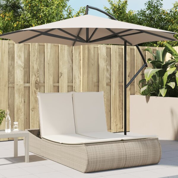 vidaXL Doppel-Sonnenliege mit Auflagen Beige Poly Rattan