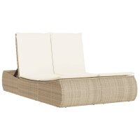 vidaXL Doppel-Sonnenliege mit Auflagen Beige Poly Rattan