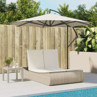 vidaXL Doppel-Sonnenliege mit Auflagen Beige Poly Rattan