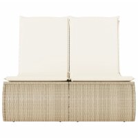 vidaXL Doppel-Sonnenliege mit Auflagen Beige Poly Rattan