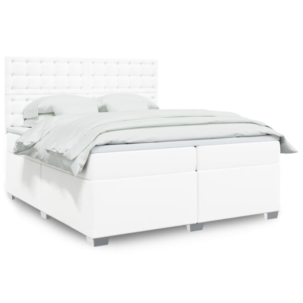 vidaXL Boxspringbett mit Matratze Wei&szlig; 200x200 cm Kunstleder