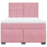 vidaXL Boxspringbett mit Matratze Rosa 140x200 cm Samt