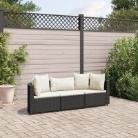 vidaXL 3-tlg. Garten-Sofagarnitur mit Kissen Schwarz Poly...