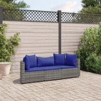 vidaXL 3-tlg. Garten-Sofagarnitur mit Kissen Grau Poly...