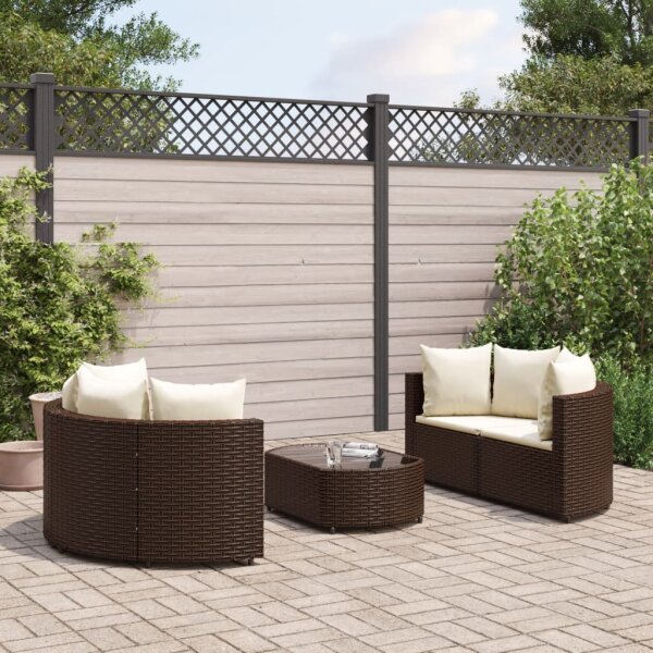 vidaXL 5-tlg. Garten-Sofagarnitur mit Kissen Braun Poly Rattan