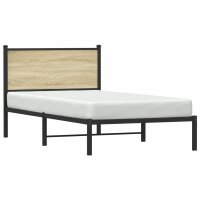 vidaXL Bettgestell mit Kopfteil Metall Sonoma-Eiche 107x203 cm