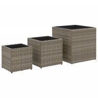 vidaXL Pflanzk&uuml;bel 3 Stk. Grau Poly Rattan