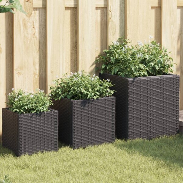 vidaXL Pflanzk&uuml;bel 3 Stk. Schwarz Poly Rattan