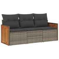 vidaXL 3-tlg. Garten-Sofagarnitur mit Kissen Grau Poly...