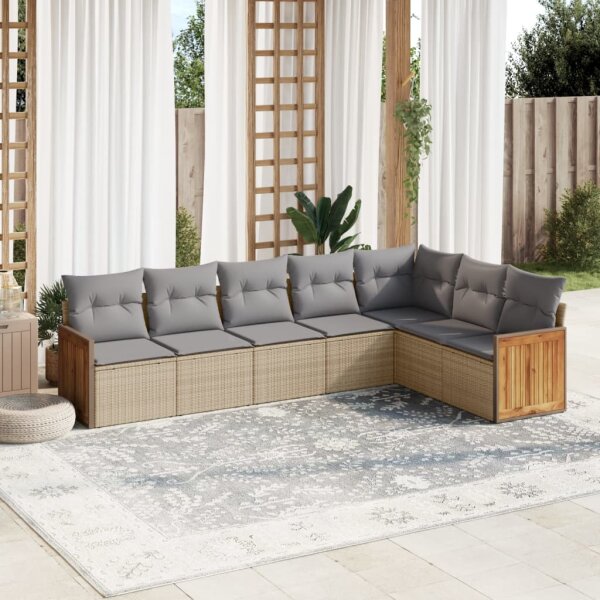 vidaXL 7-tlg. Garten-Sofagarnitur mit Kissen Beige Poly Rattan