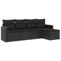 vidaXL 5-tlg. Garten-Sofagarnitur mit Kissen Schwarz Poly...