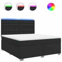 vidaXL Boxspringbett mit Matratze Schwarz 180x200 cm Kunstleder