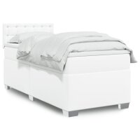 vidaXL Boxspringbett mit Matratze Wei&szlig; 90x190 cm Kunstleder