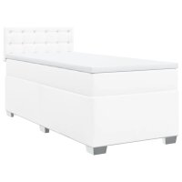 vidaXL Boxspringbett mit Matratze Wei&szlig; 90x190 cm Kunstleder