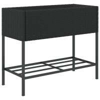 vidaXL Hochbeete mit Ablage 2 Stk. Schwarz 90x40x75 cm Poly Rattan