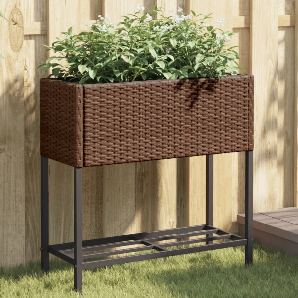 vidaXL Hochbeete mit Ablage 2 Stk. Braun 70x28x70 cm Poly Rattan