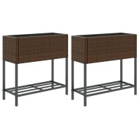 vidaXL Hochbeete mit Ablage 2 Stk. Braun 70x28x70 cm Poly Rattan