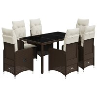 vidaXL 7-tlg. Garten-Bistro-Set mit Kissen Braun Poly Rattan