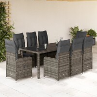 vidaXL 9-tlg. Garten-Bistro-Set mit Kissen Grau Poly Rattan