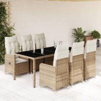 vidaXL 7-tlg. Garten-Bistro-Set mit Kissen Beige Poly Rattan