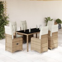 vidaXL 7-tlg. Garten-Bistro-Set mit Kissen Beige Poly Rattan