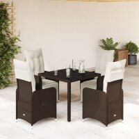 vidaXL 5-tlg. Garten-Bistro-Set mit Kissen Braun Poly Rattan