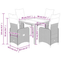 vidaXL 5-tlg. Garten-Bistro-Set mit Kissen Braun Poly Rattan